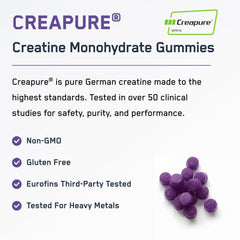 Gummies poured to showcase Concord grape flavor and easy fitness supplementation.
