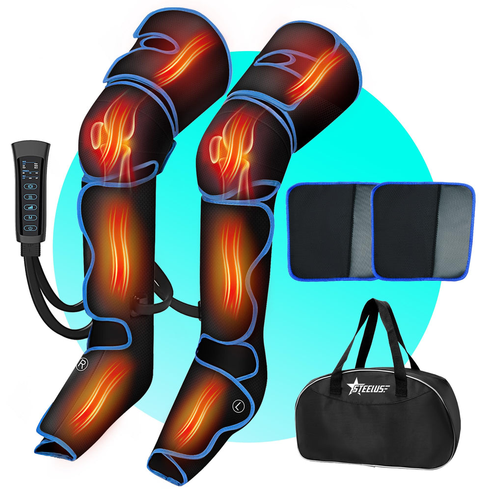 STEELUS leg massager with wrap-around design relaxing calves and feet after workouts