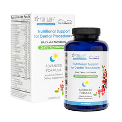 StellaLife DentaMedica bottle front displays vegan multivitamin for dental recovery.