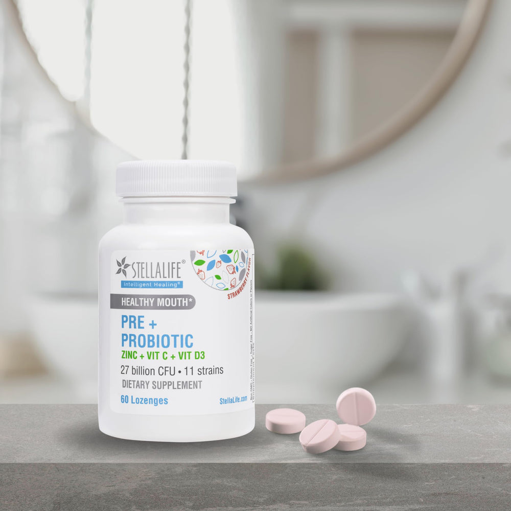 StellaLife probiotic lozenge in strawberry flavor for daily use