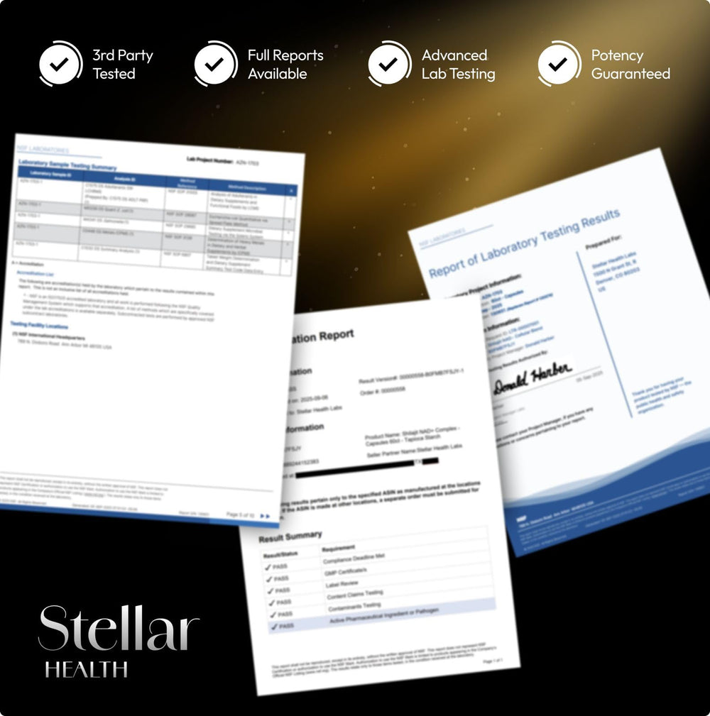 Stellar Health Clinical Mitochondrial Complex ingredients view shows comprehensive blend.