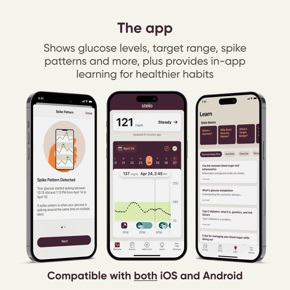 Stelo app compatibility for iOS and Android with seamless data sync
