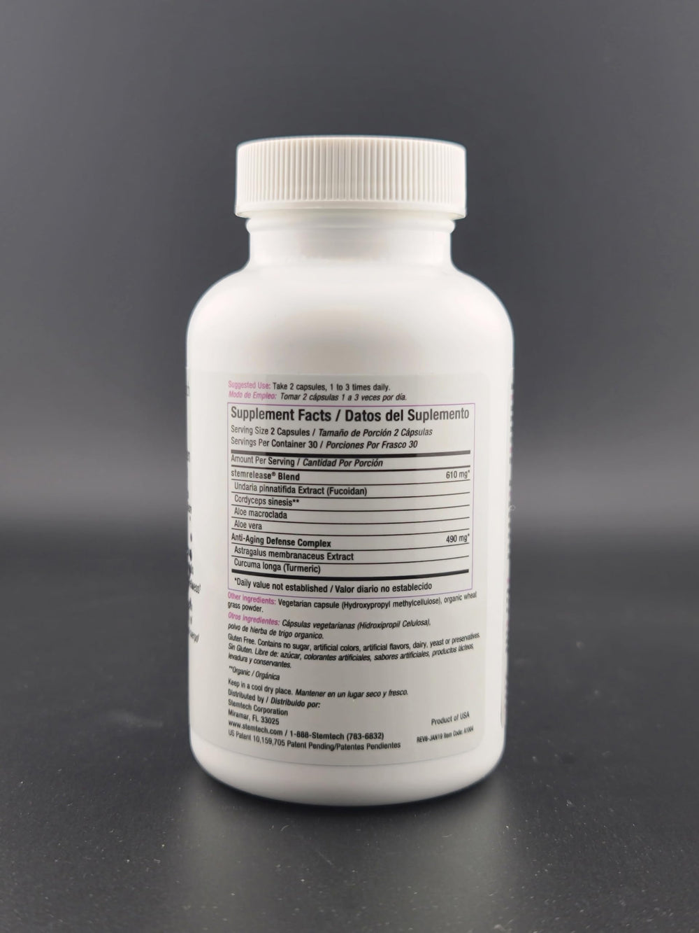 StemTech StemRelease3 bottle closeup shows easy-to-swallow capsules for daily dosing and consistency.