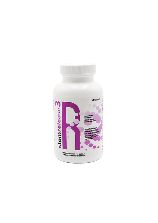 StemTech StemRelease3 bottle and capsules for daily stem cell nutrition.