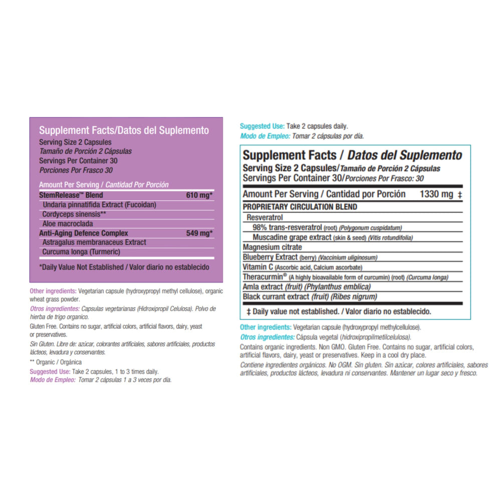 Stemtech StemRelease3 & StemFlo packaging box visible for convenient 30-serving pack