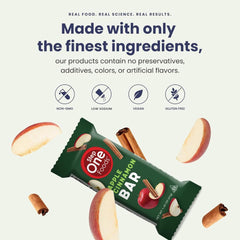 Step One Apple Cinnamon Bar label highlights omega-3s and vegan ingredients.