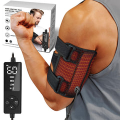 sticro upper arm heating pad on arm delivers targeted bicep relief