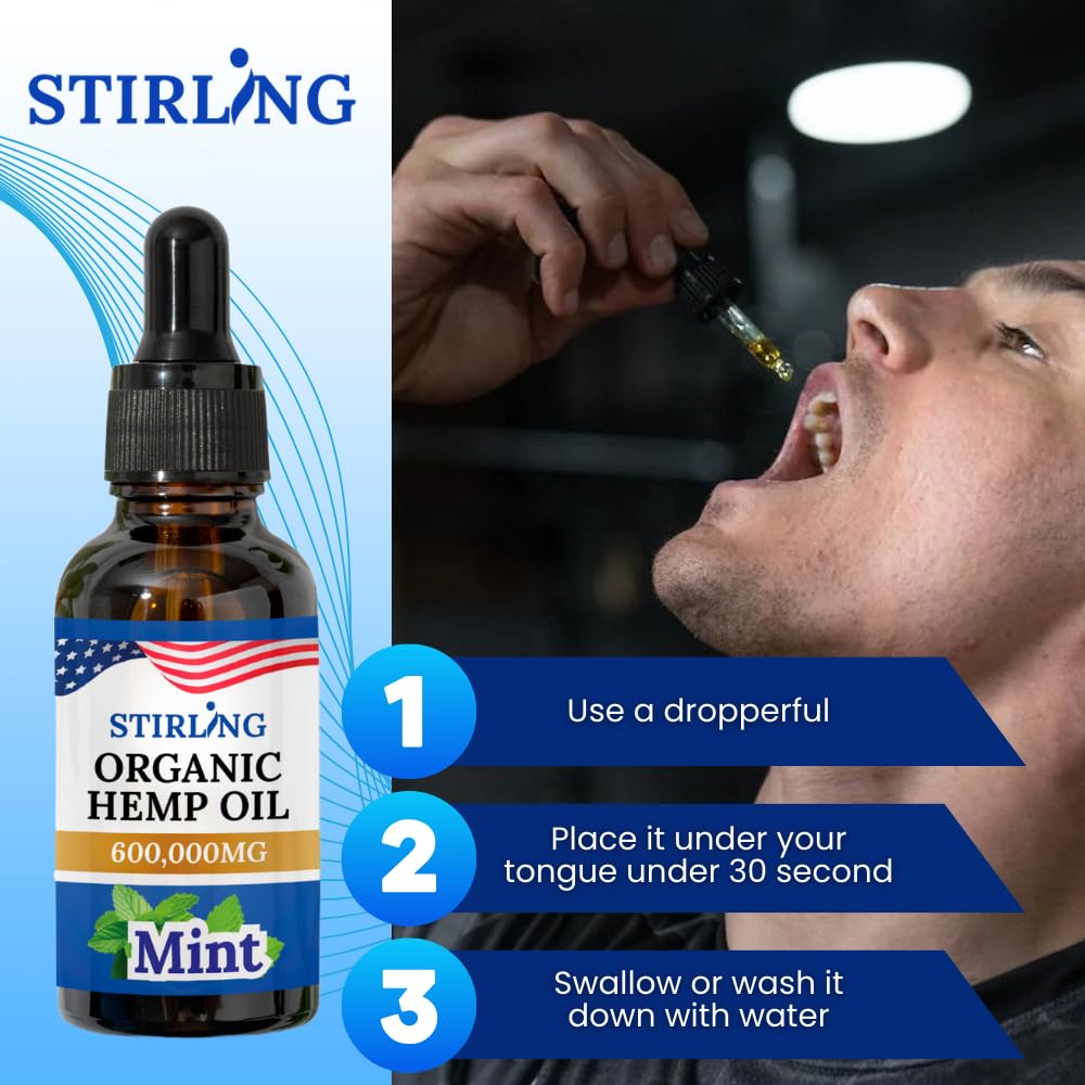 STIRLING Organic Hemp Oil being poured into tea for a refreshing boost.