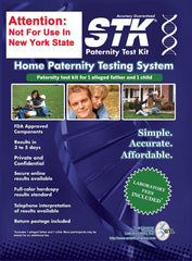 STK paternity test kit box open for easy home collection
