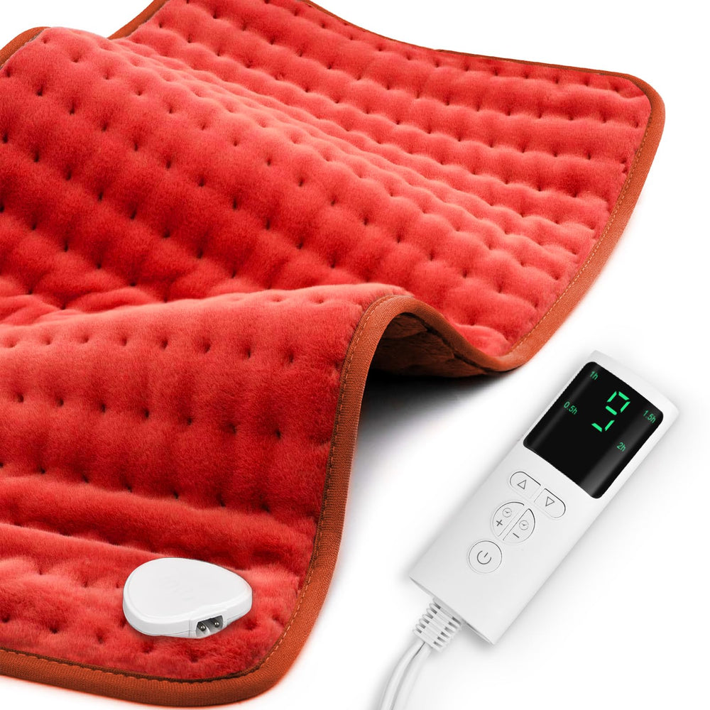 Stofiro heating pad showing full back coverage on soft crystal fleece for targeted warmth
