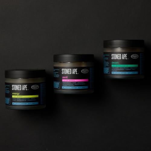 Stoned Ape Nootropack capsules beside the bottle for energy