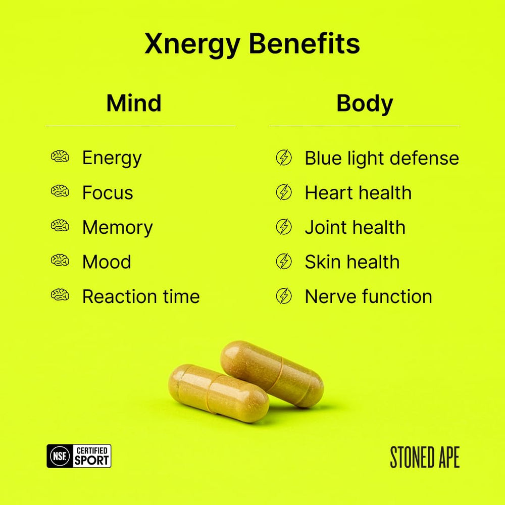 Stoned Ape Xnergy astaxanthin bottle highlights antioxidant vitality