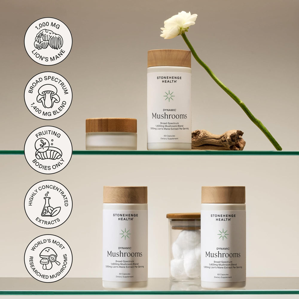 Stonehenge Health Dynamic Mushrooms USA manufacturing seal visible