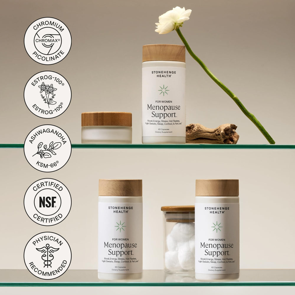 Packaging box of Stonehenge Health Womenopause on a countertop.