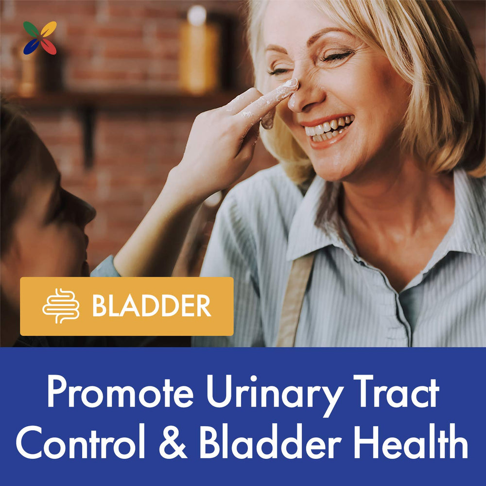 Stop Aging Now BladderControl360 Lactobacillus rhamnosus imagery conveying probiotic balance.