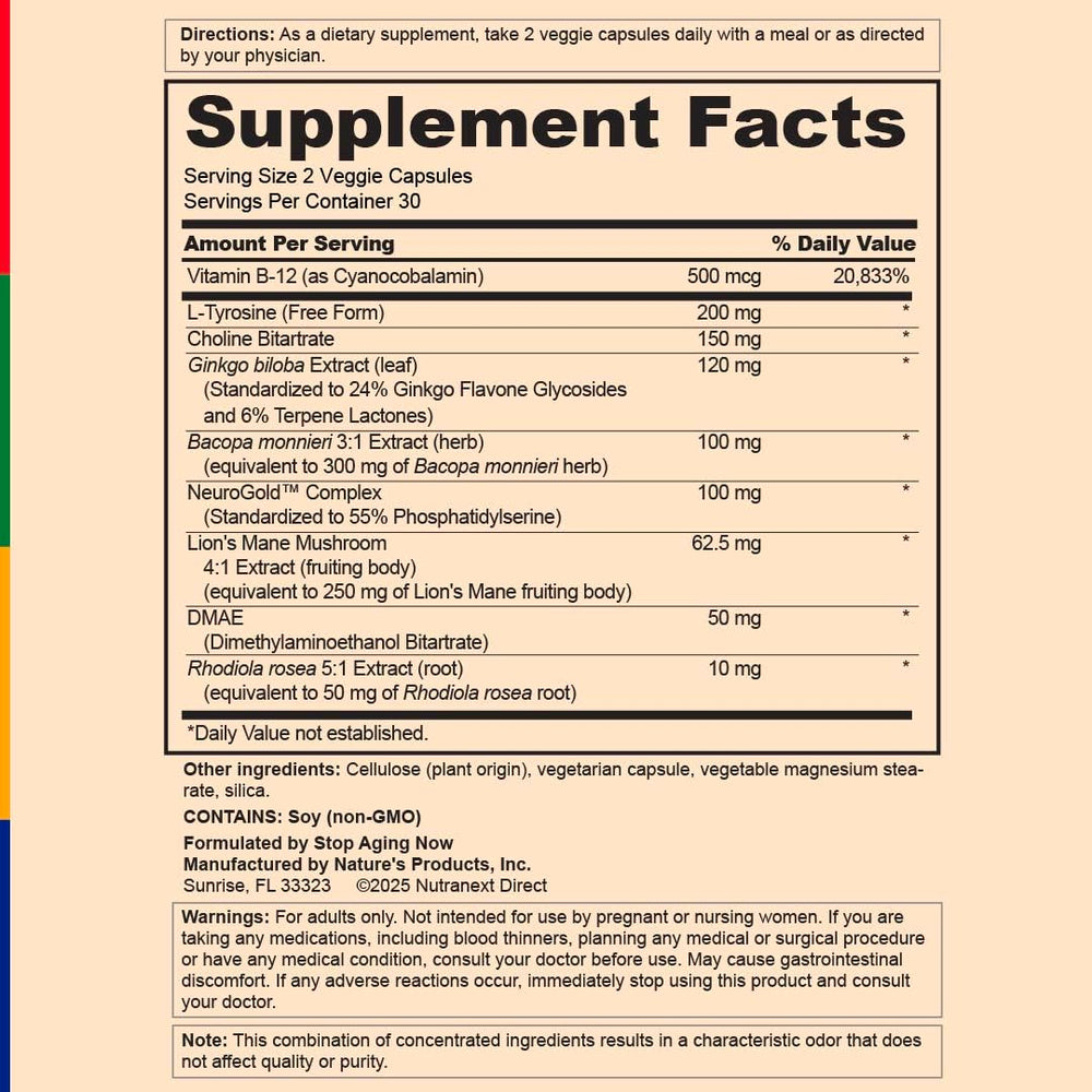 Label closeup shows NeuroGold PS content referenced in the formula.