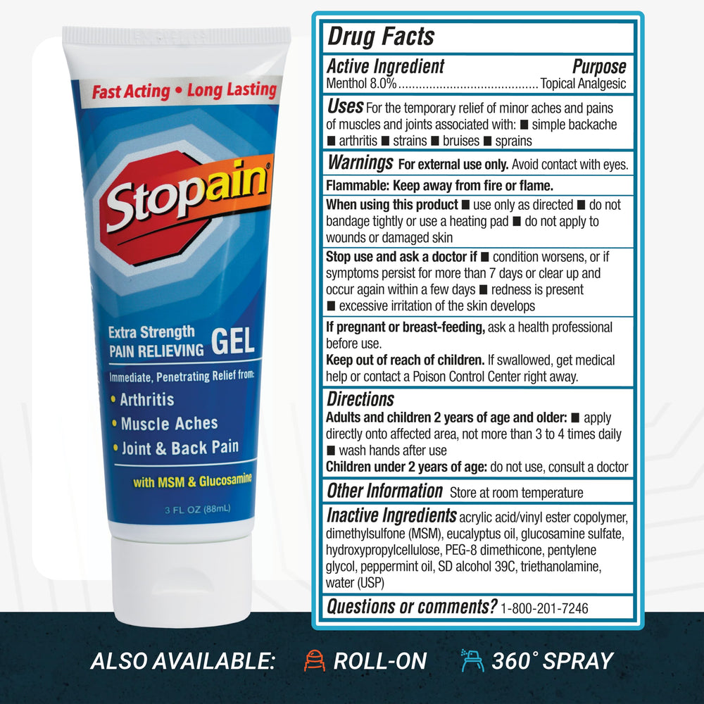 Stopain gel on knee demonstrates versatile use for movement comfort.
