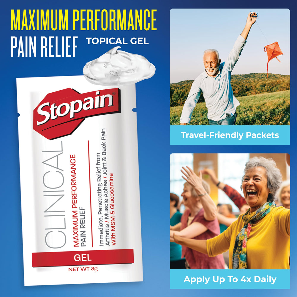 Stopain Clinical Gel Packet for fast-acting relief in a compact, portable format.