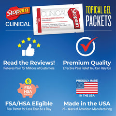 Stopain Clinical Gel Packet proudly made in the USA.