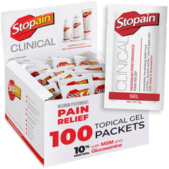 Stopain Clinical Gel Packet with menthol and glucosamine for fast joint and muscle relief.