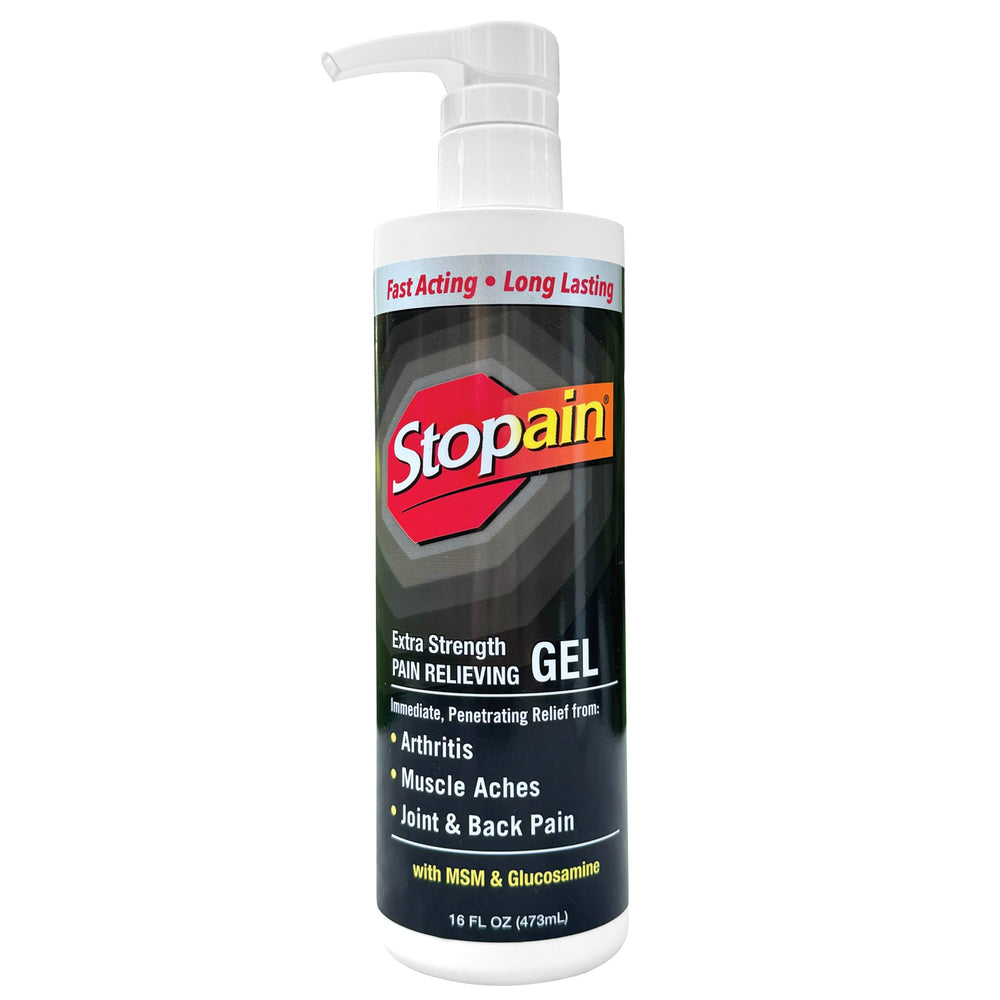 Stopain Pain Relief Gel 16oz front view bottle for quick topical relief.