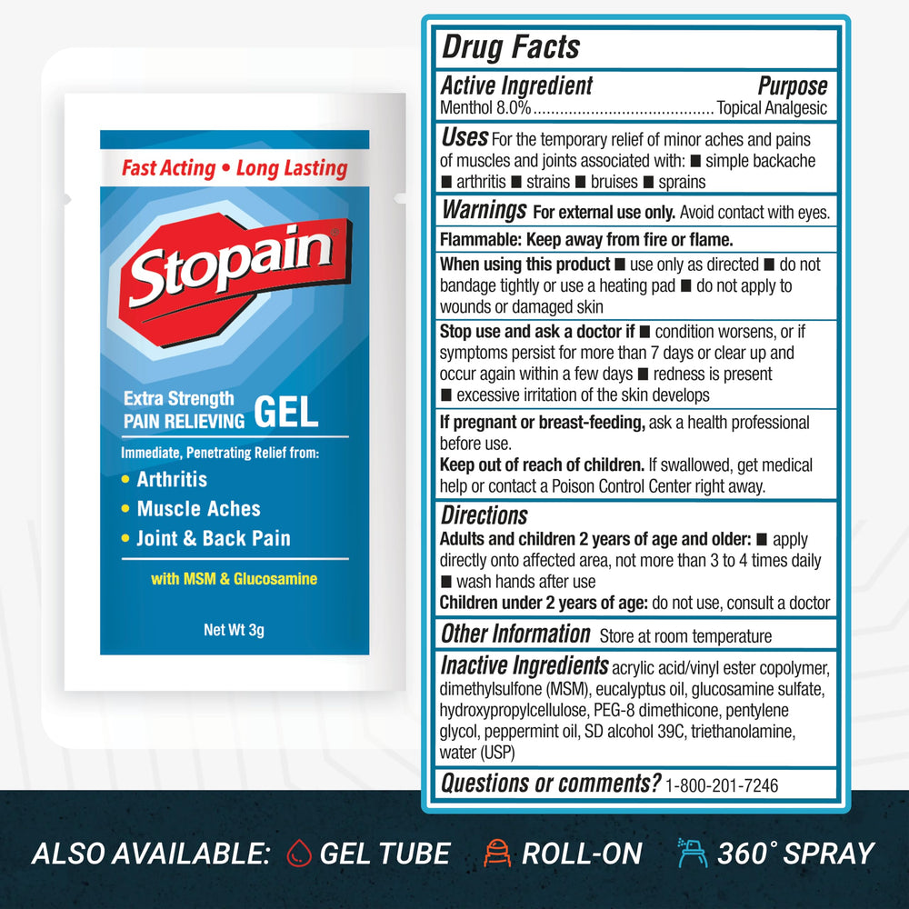 Stopain travel-friendly packets fit TSA-ready kits and on-the-go use.