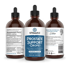 Strauss Naturals Prostate Support label close-up highlighting gluten-free, non-GMO features