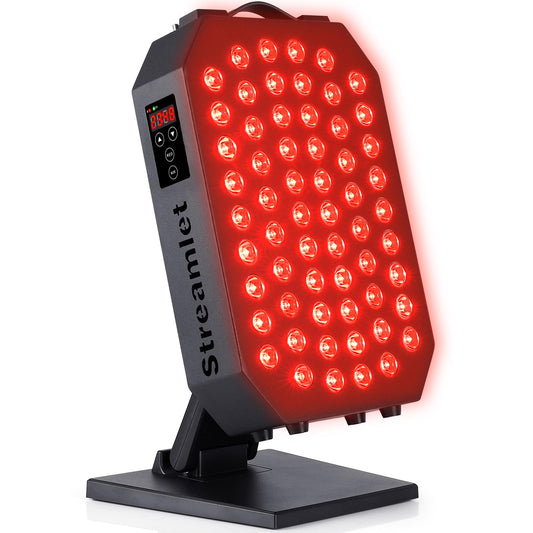 Streamlet red light panel face close-up for at-home facial care and skin vitality.