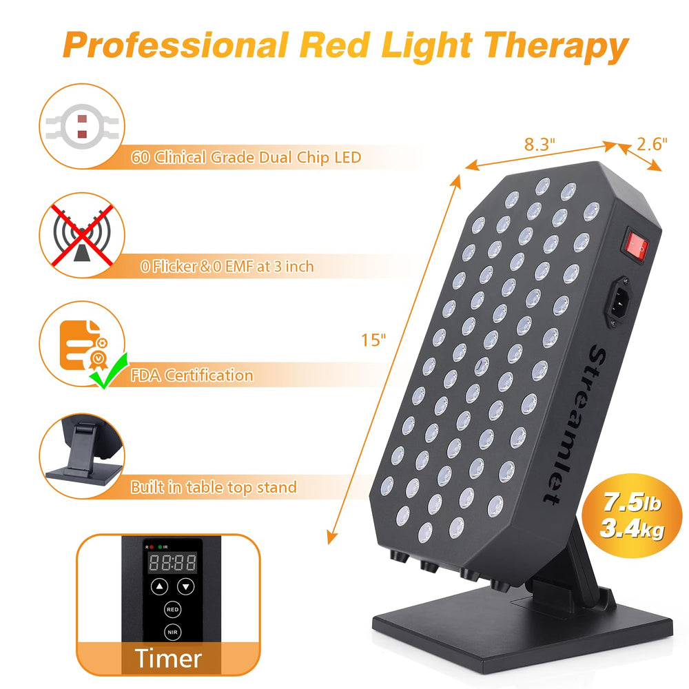Streamlet red light panel applied to the face for skin care.