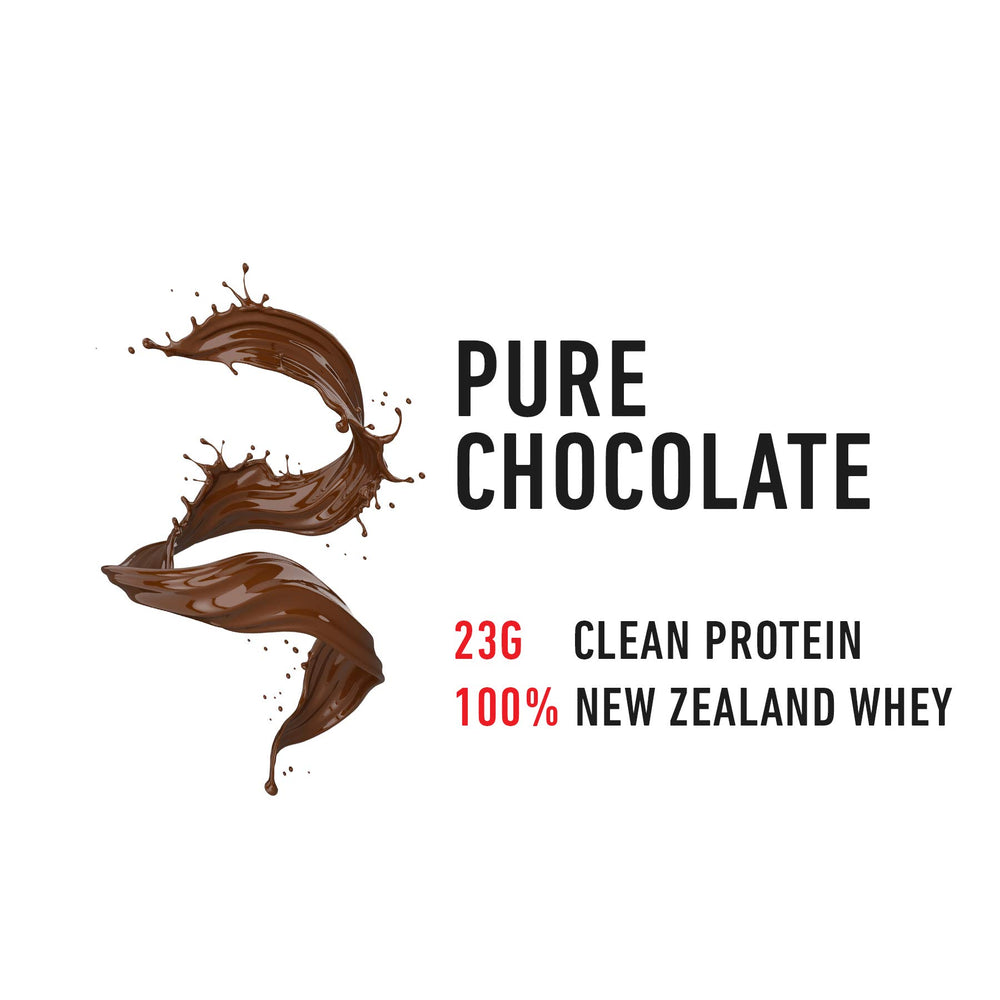 Strength Genesis Pur Zealander whey chocolate shaker on kitchen counter