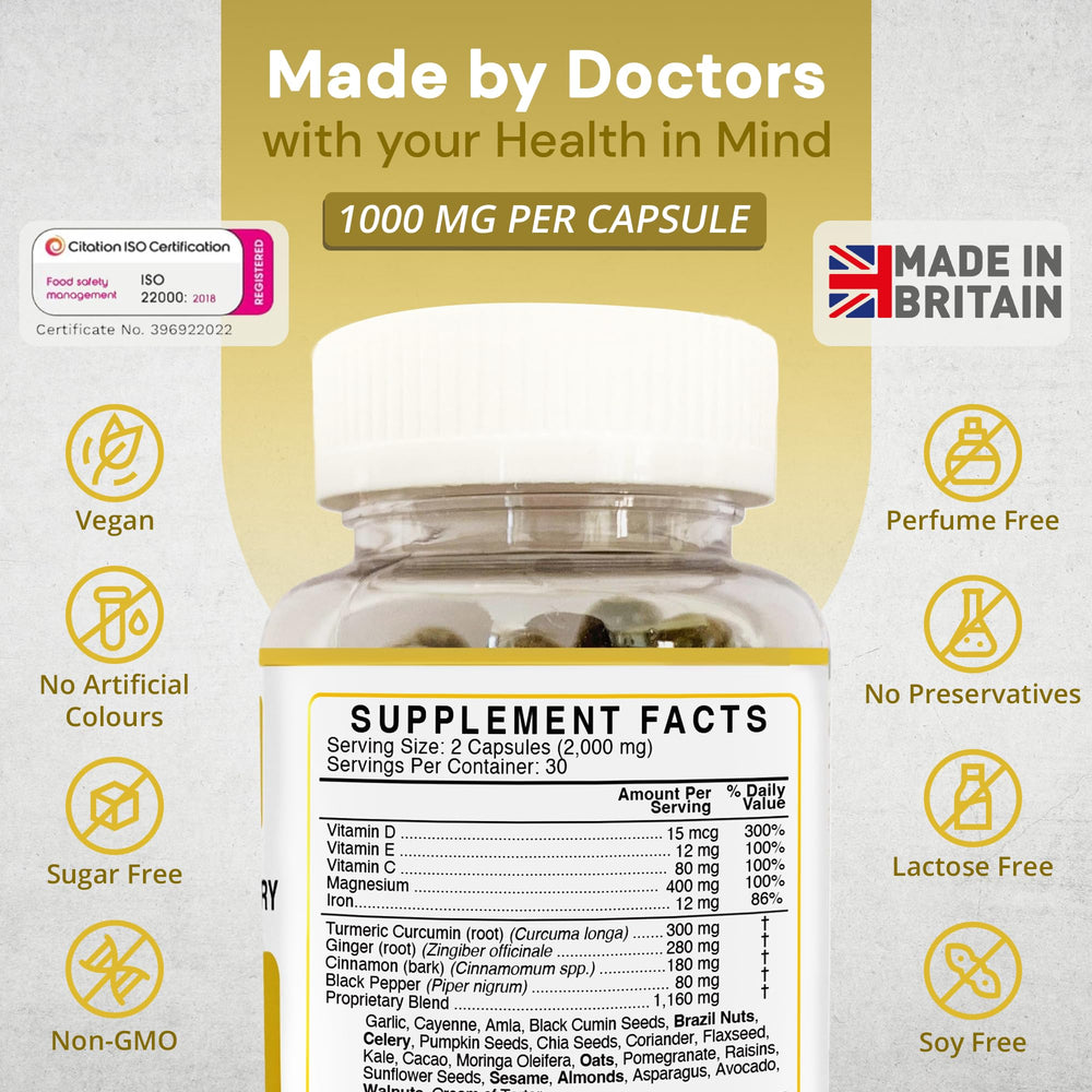 Strength & Spices 1000mg vegan capsules ready for daily mobility routine.