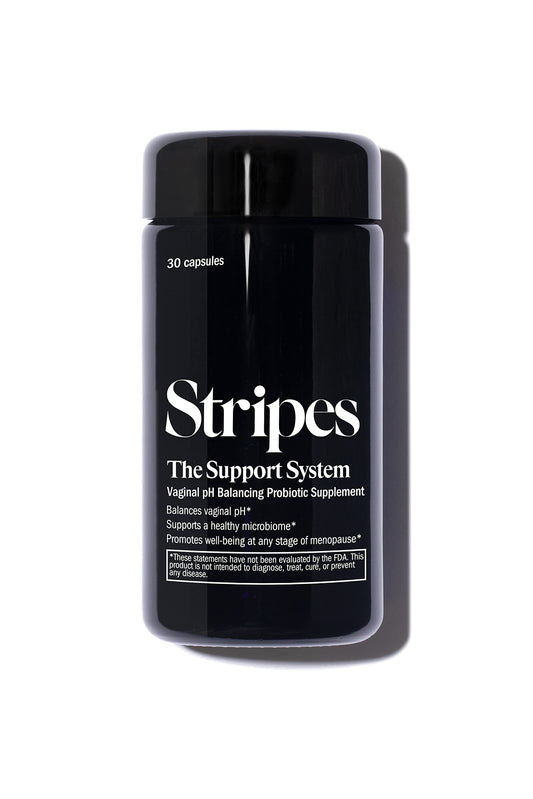 STRIPES The Support System bottle front view for daily vaginal pH balance