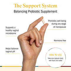 STRIPES The Support System bottle side view with capsules for microbiome support