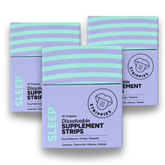 STRIPPIES packaging with 90 strip bottle for convenient bedtime use