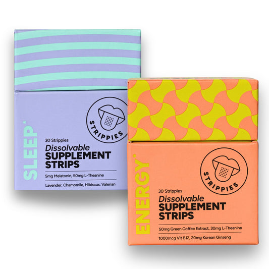 STRIPPIES energy strip pack in hand, ready for quick focus.