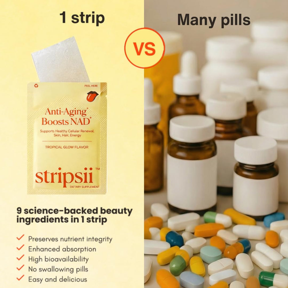 Stripsii daily routine pouch communicates compact, pill-free maintenance.