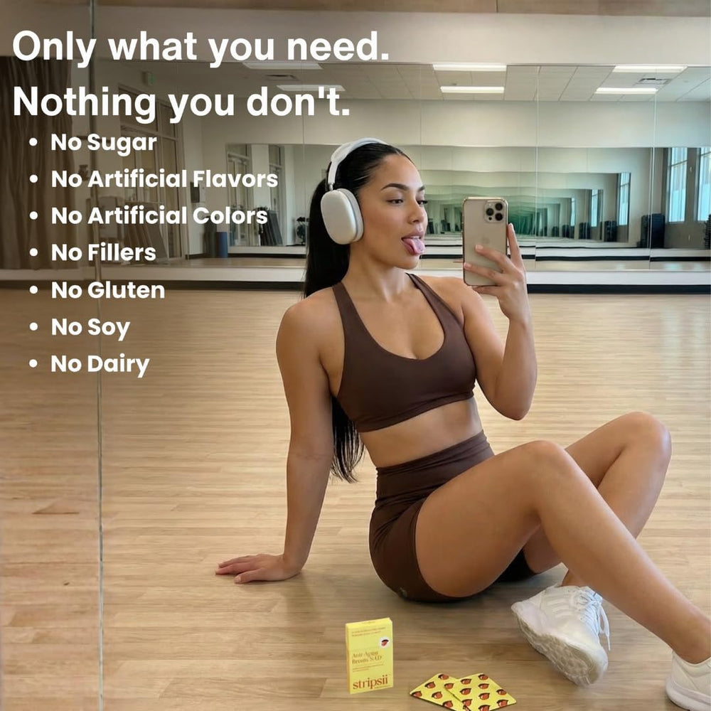 Stripsii non-GMO sugar-free label underscores clean, dietary-friendly supplement.
