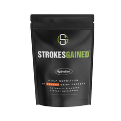 Strokes Gained Hydration orange stick pack ready to mix for on-course hydration.