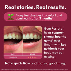 Daily-use setup showing Strong Jaw Gum Restore as part of routine
