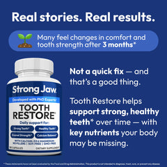 Strong Jaw Tooth Restore on countertop suggests daily dental wellness routine