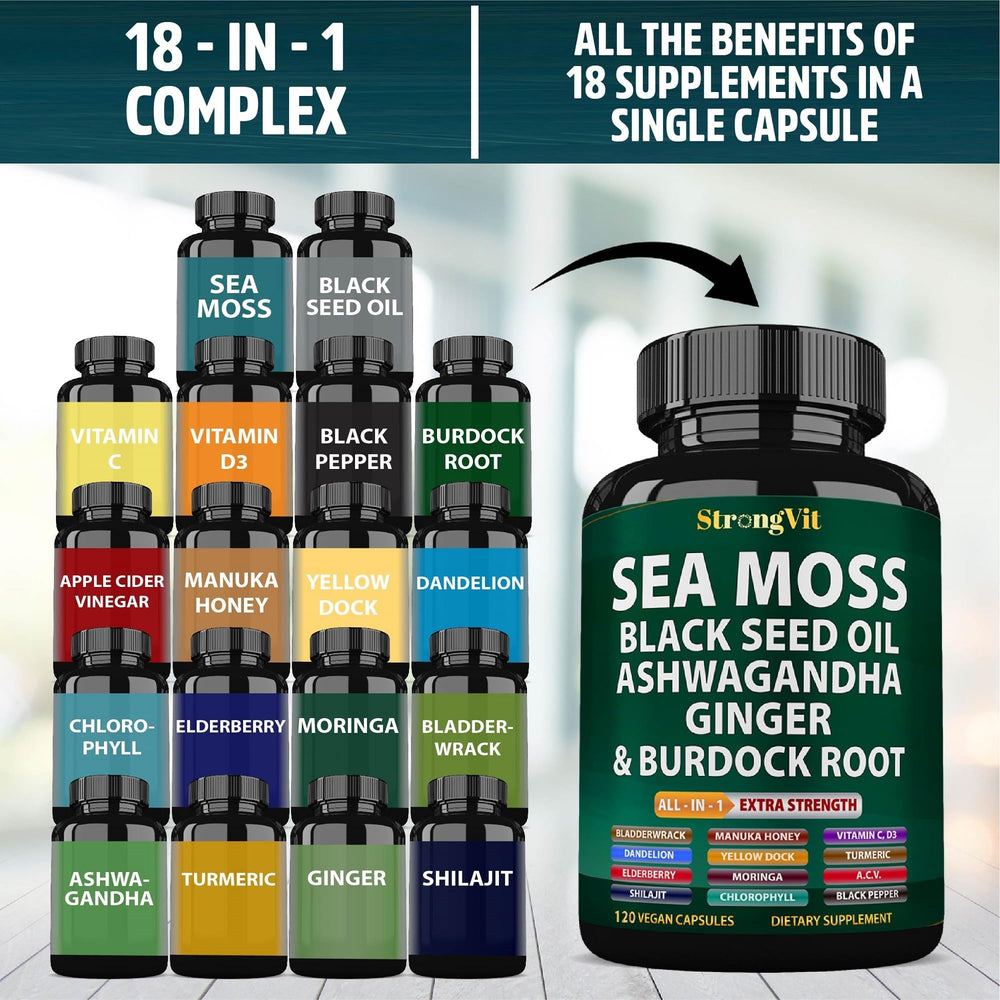 StrongVit Irish seamoss capsules showing glossy packaging for easy daily supplementation