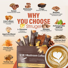 Strrugel Mushroom Coffee vanilla cup-dissolved shows hot or cold preparation