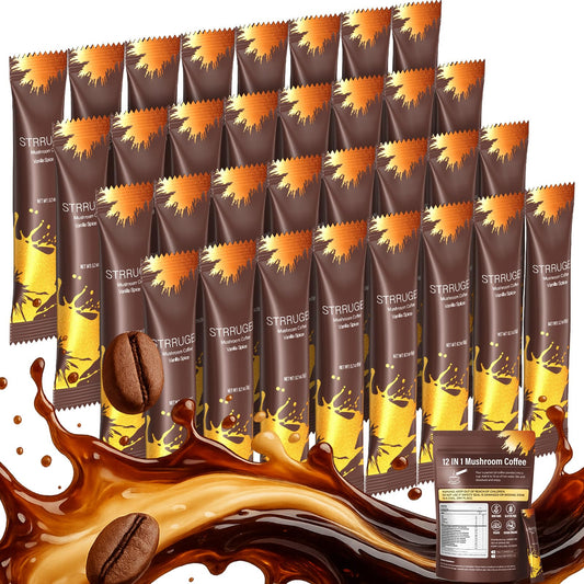 Strrugel Mushroom Coffee vanilla pack offers a smooth energy without jitters