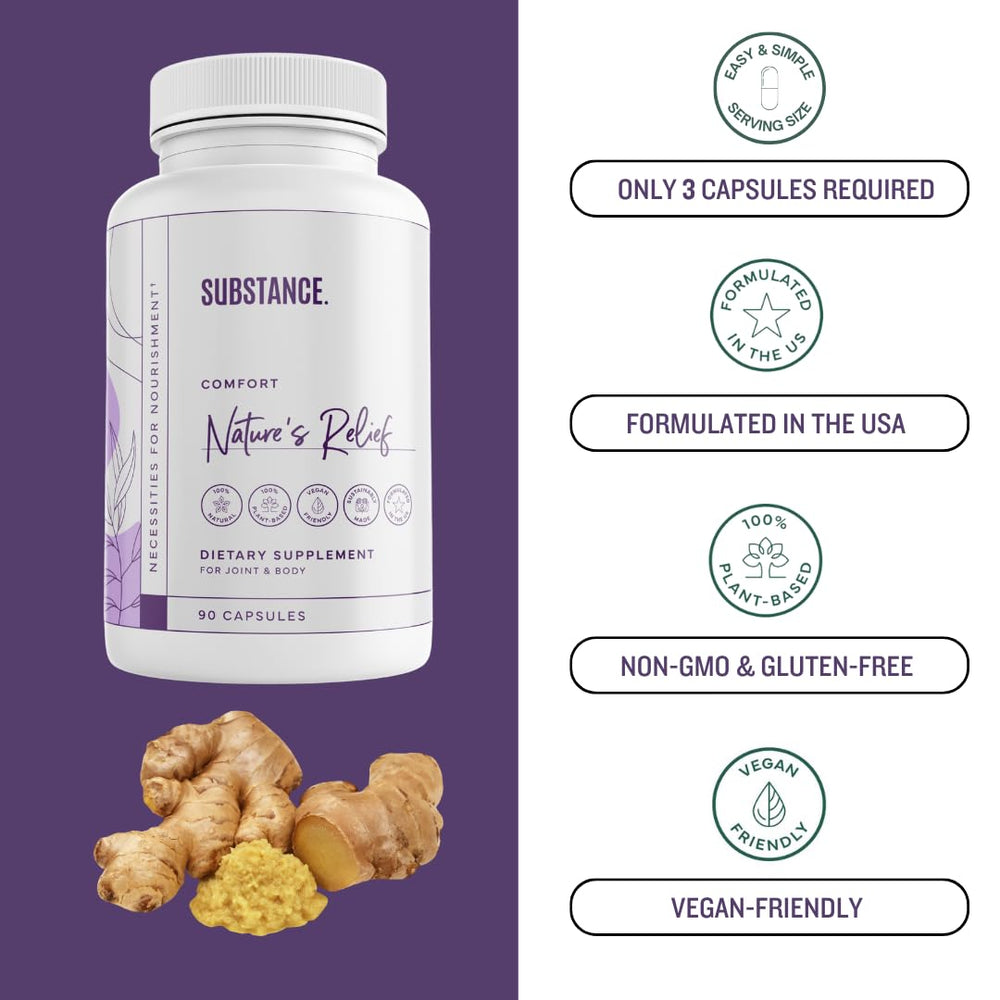 SUBSTANCE Nature's Relief manufactured in the USA with non-GMO ingredients.