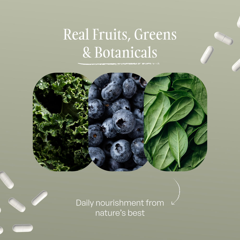 SUBSTANCE Sustenance fruits and vegetables powder displays vibrant color cues and natural nutrients.