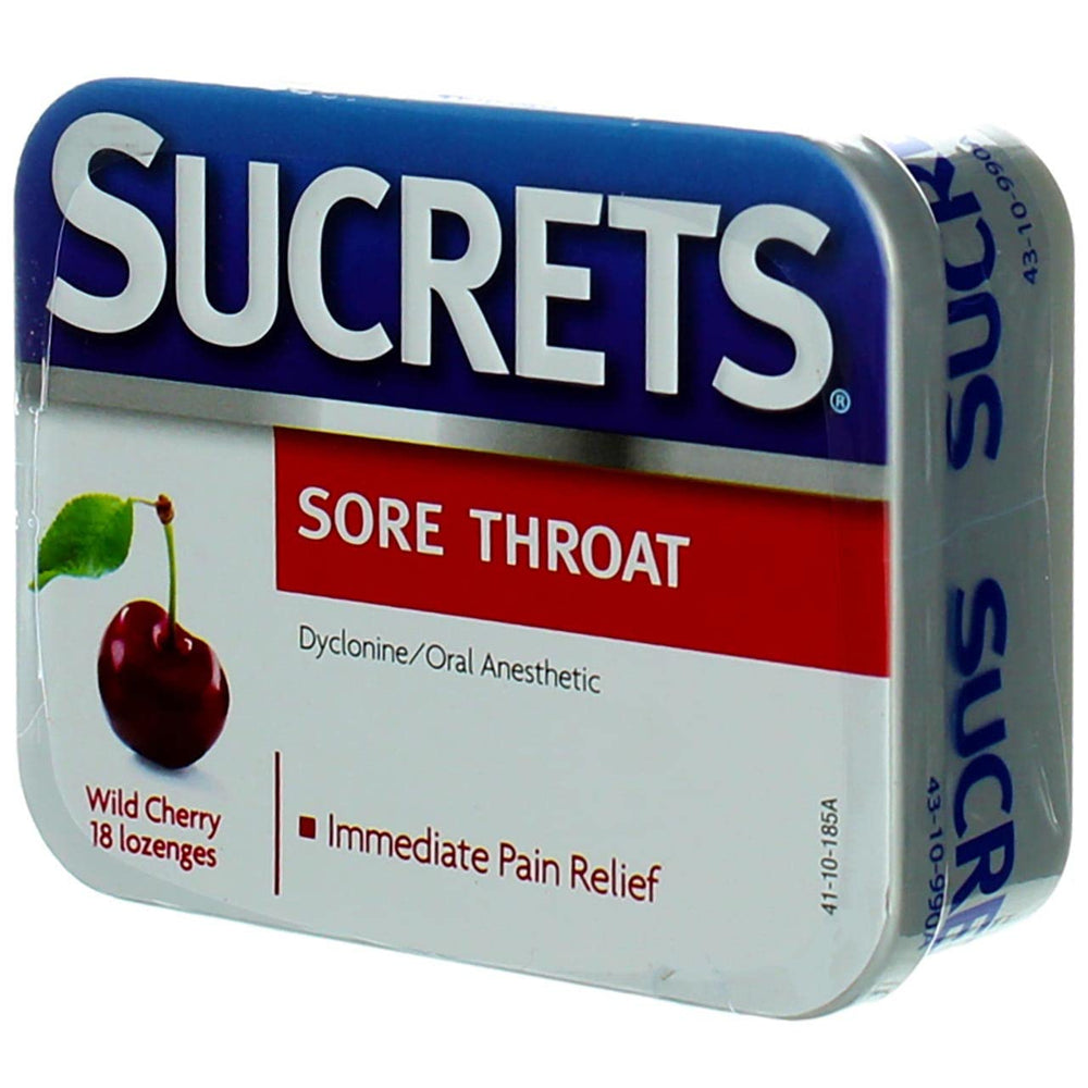 Six-pack carton of Sucrets lozenges ready for travel and cold season relief.