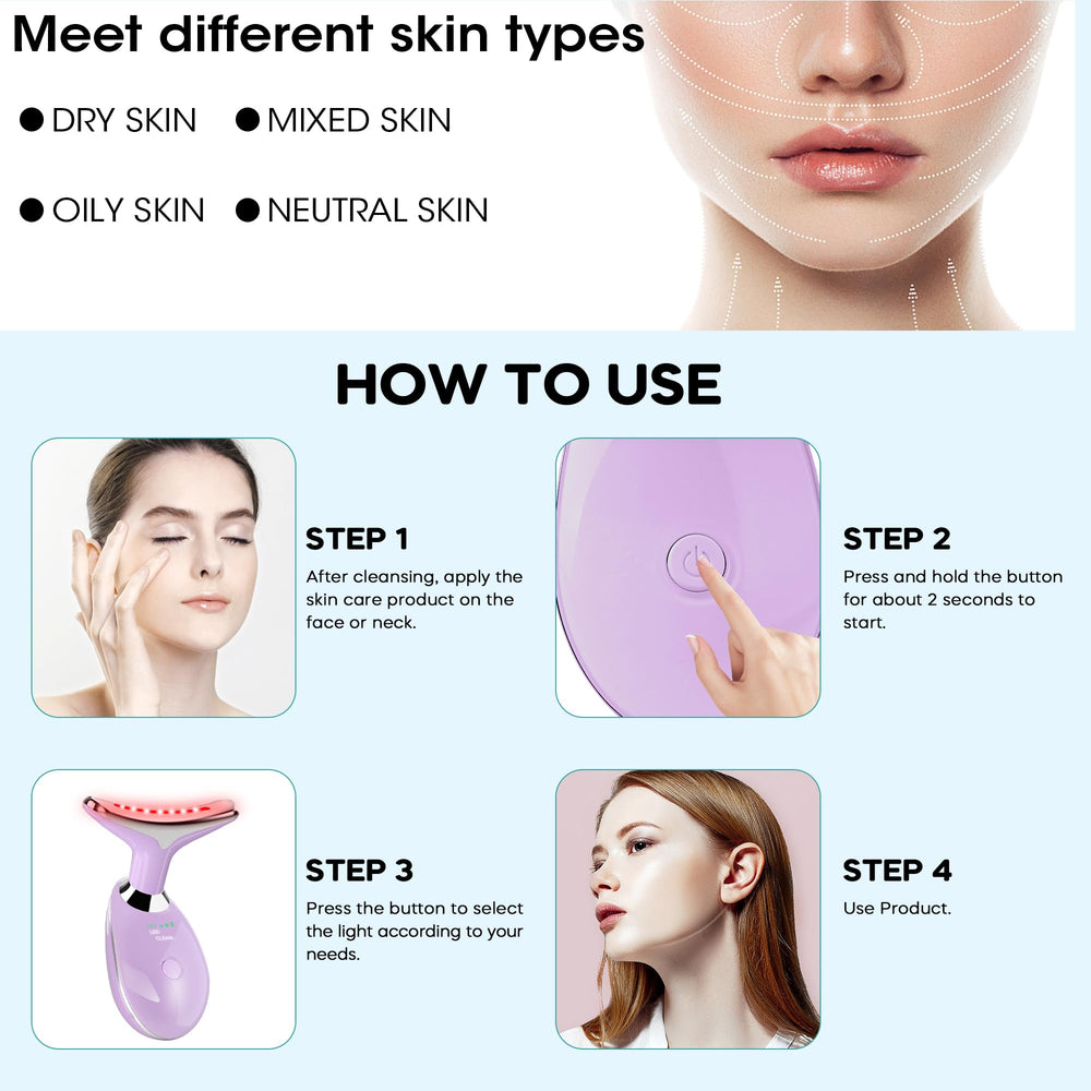 Suenohyu face-neck massager showing heat up to 113F for better absorption.