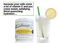 Glass of lemon peach Sufficient-C drink showing inviting hydration.