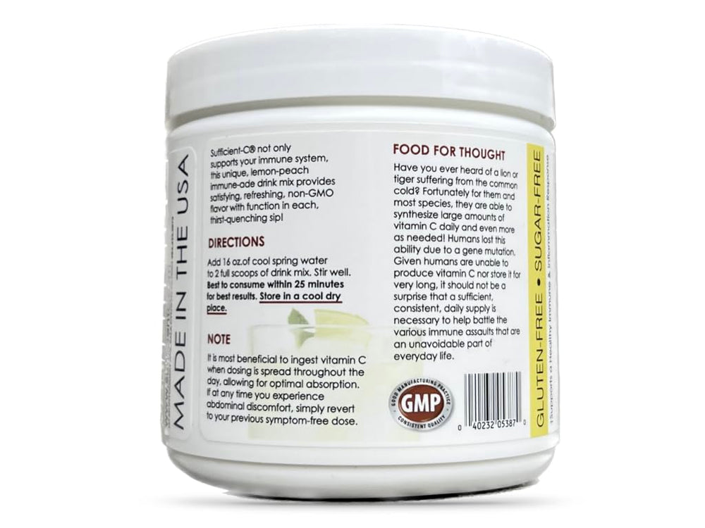 Nutrition panel of Sufficient-C showing 4000 mg vitamin C per serving