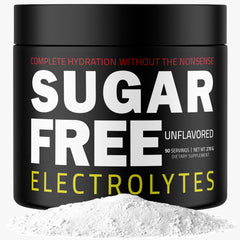 Sugar Free Electrolytes bottle front showing zero sugar and keto-friendly hydration.